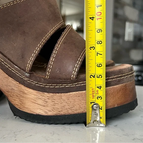 Vintage Y2K Candie’s Leather Platform Chunky Wooden Heel Sandals - Picture 12 of 13